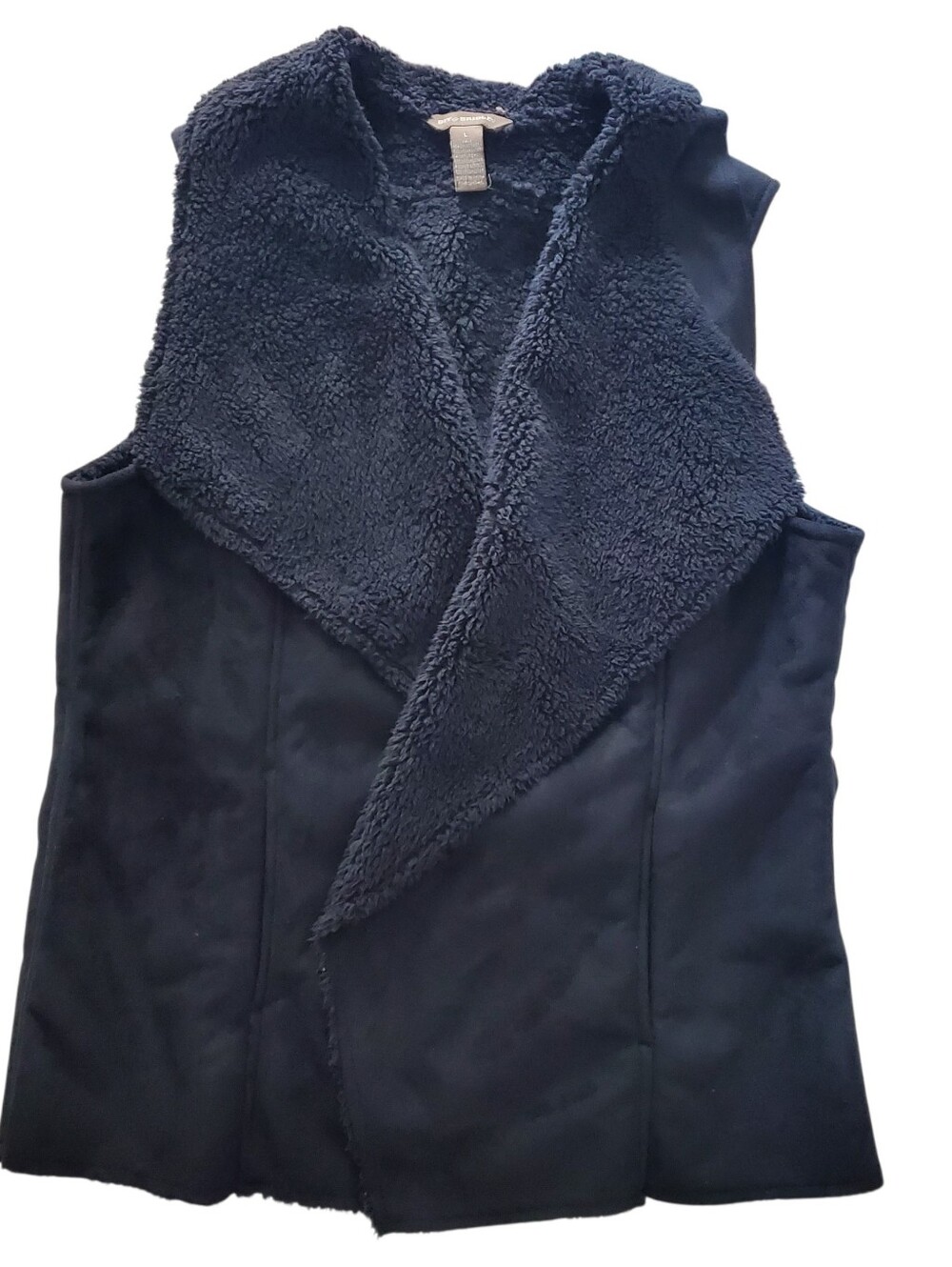 Bit & Bridle Vest Womens Large Black Faux Suede Sherpa Faux Fur Western Open